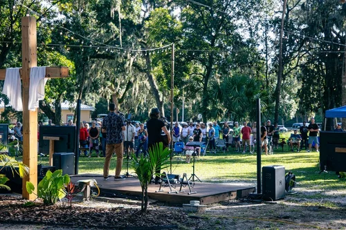 Christ The King Community Church outdoor gathering at the park